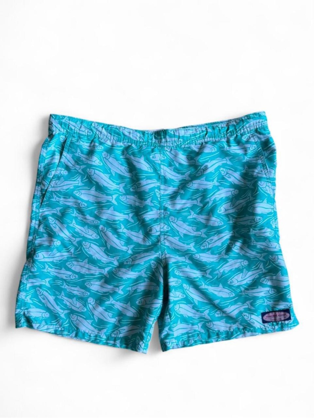 Vineyard Vines Turquoise Fish-Print Swim Trunks